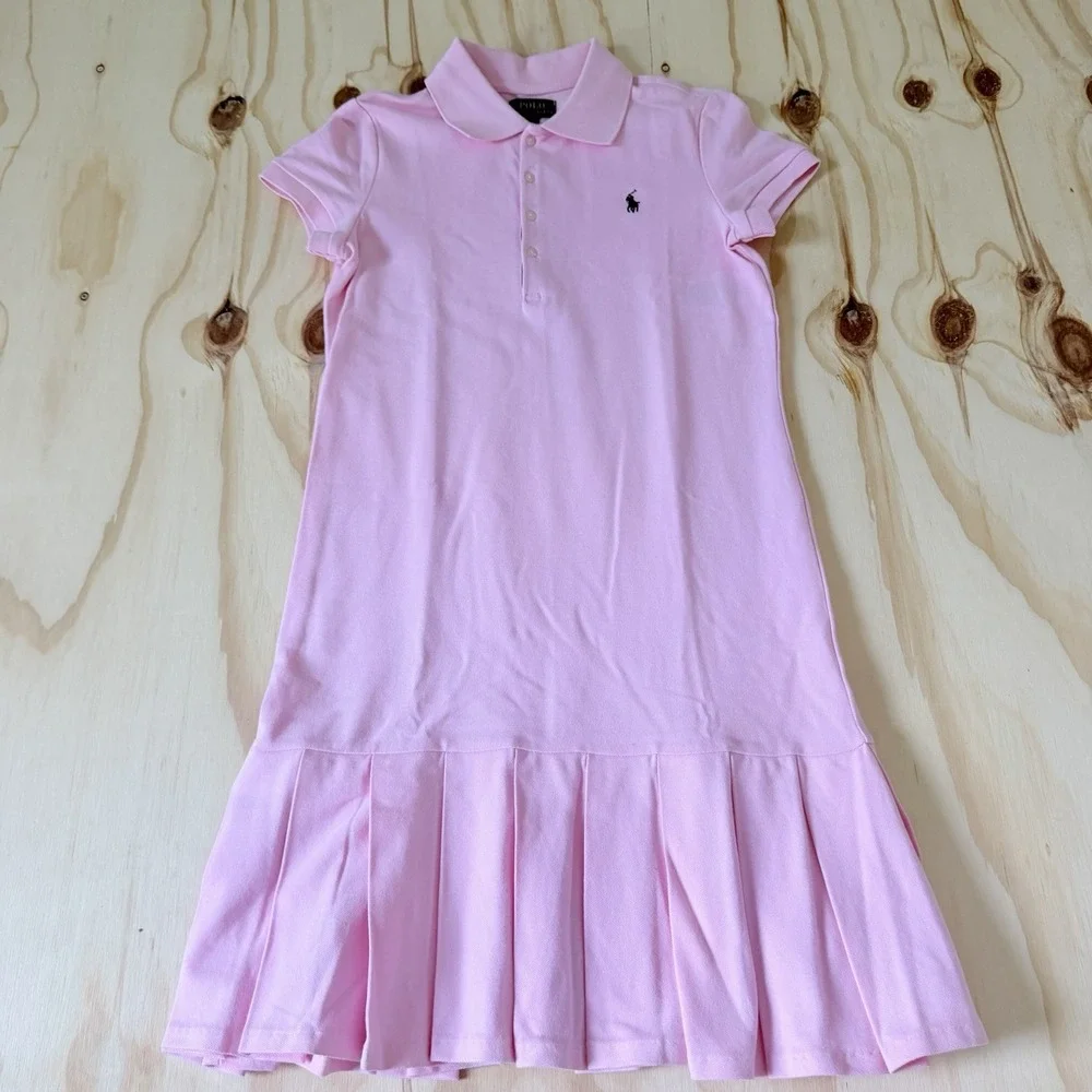 Ralph Lauren Girls Pink Polo Shirt Dress Size Large 12-14